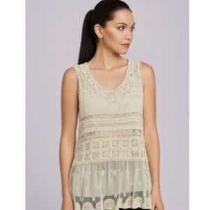 Lovely153 Crochet Lace Boho Hippie Sheer Babydoll Coquette Cream Beach Top M